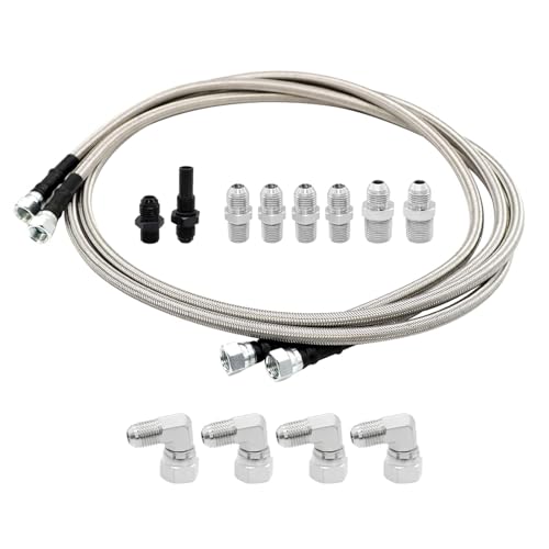 Assembroverse 70 Inch Flexible SS Braided Transmission Cooler Lines Compatible with 700R4 4L60E 4L80E TR6060 AOD 4R70W 4R100 Transmission Cooling Line with 6AN to 1/4 NPT & 3/8 NPT Adapters