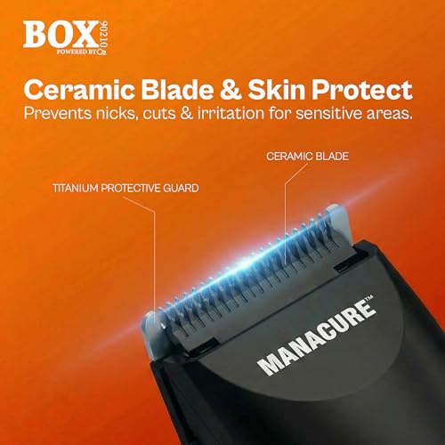 Image of MANACURE Full Body Trimmer - Waterproof Ceramic Blade Groomer with Skin Protect Technology, LED Light, Adjustable Guard & Rechargeable Battery for Safe Body & Groin Care, by BOX90210