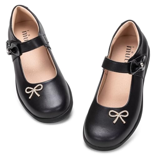 Frank Mully Girls Mary Jane Shoes Side Rhinestone Bow Flat for Wedding/Party/School Shoes for Toddler/Little Kid/Big Kid