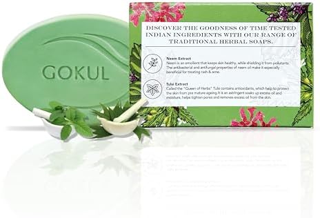 Gokul Neem & Tulsi Bath Soap - Anti-Acne, Anti-Bacterial Formula | 75g (Pack of 3) | Safe for All Skin Types | Purifying and Protecting