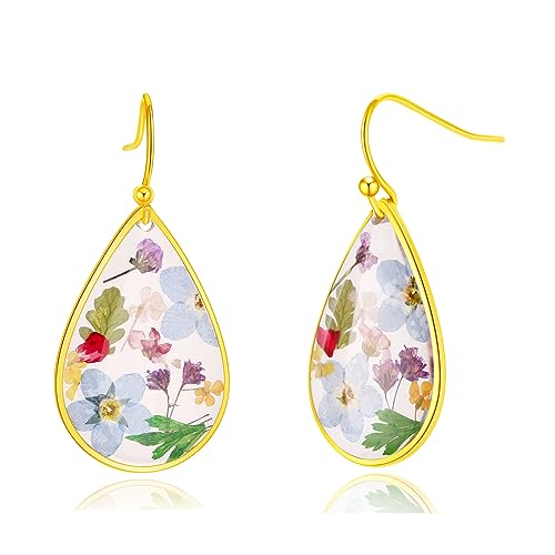 Forget-Me-Not Pressed Wildflower Earrings | Drop Dangle Earring For Wome | Pressed Flower Earrings Teardrop Dried Flowers Handmade Earrings