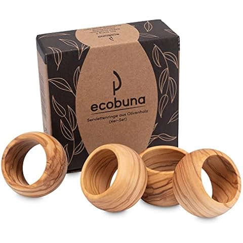 Ecobuna Serviettenringe aus Olivenholz - edle Serviettenhalter als Tischdeko Cover