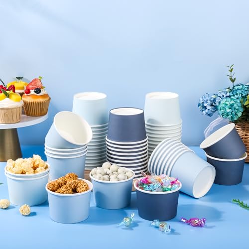 Image of AimFun 60Pc Dusty Blue Treat Snack Cups Paper Ice Cream Cups 8oz | 4 Colors Gradient Color Disposable Dessert Bowls for Hot Cold Soup Birthday Baby Shower Wedding Party Supplies