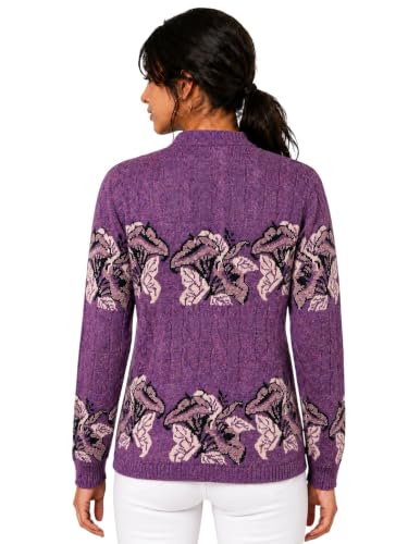 Image of Kalt Women Sweater for Winter Woolen Acrylic Full Sleeves V Neck Floral Design Cardigan Sweater for Women