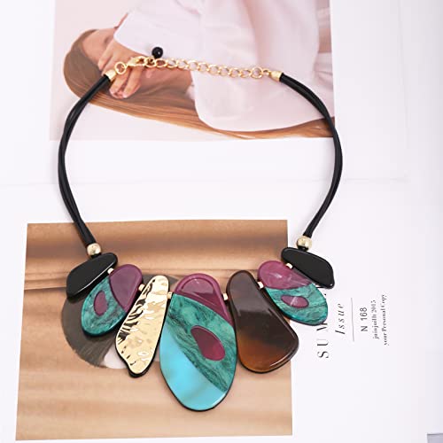Tovaba Costume Statement Bib Collar Necklace And Earring Jewelry Set, Big Multicolor Acrylic Vintage Chunky Necklaces Earrings Resin Summer Boho Jewelry Sets For Women #TOP2