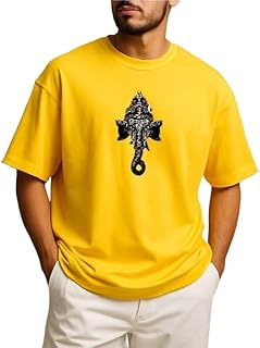 URGEAR Men Oversized Printed Round Neck Cotton Blend Yellow Colour T-Shirt-picture-28
