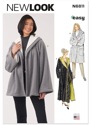New Look UN6811A Misses' Relaxed Fit Hooded Coat and Jacket Sewing Pattern Packet, Design Code N6811, Sizes XS-S-M-L-XL
