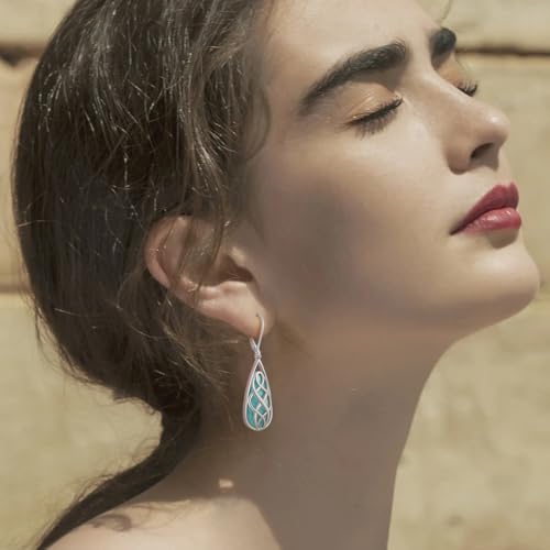 Turquoise Earrings for Women, Turquoise Jewelry for Women S925 Sterling Silver Dangle Teardrop Earrings Celtic Design, Boho Jewelry Gift for Friend Lover Mother3