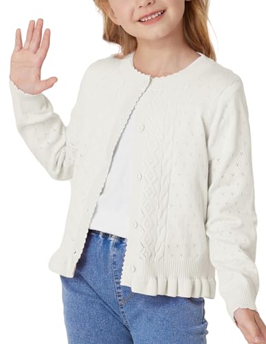 GRACE KARIN Girls Long Sleeve Cardigan Sweater Girls Button Closure Knitted Cable Cardigan 5-12Y