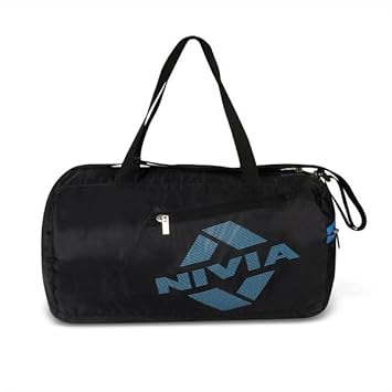 Nivia Deflate 2.0 Gym & Duffle Bag for Men & Women, Fitness & Sports Bag with Adjustable Shoulder Strap, Spacious Main Compartment, Ideal for Travel, Workout, Training (Black-Blue), Capacity-18L