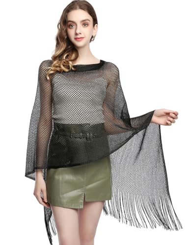 Womens Metallic Mesh Poncho Shawl Fringe Wrap Lightweight Cover Up for Evening Party Wedding Events2