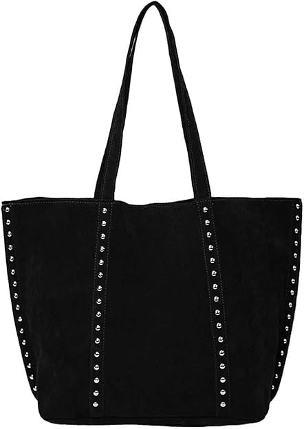 Bolso De La Compra Para Mujer En Imitación Ante Con Tachuelas – Bolsa Grande Remaches Decorativos | Espaciosa Hombro Para El Día A(A)