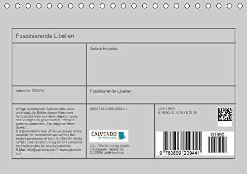 Faszinierende Libellen (Tischkalender 2018 DIN A5 quer): Dieser Kalender zeigt Ihnen die farbenprächtige Welt der heimischen Libelle. (Monatskalender, ... [Kalender] [Apr 07, 2017] Heufelder, Stefanie