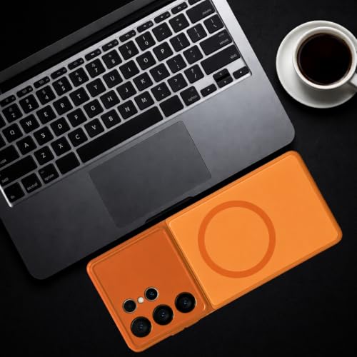 Image of SHINESTAR Luxury Matte Glass Magnetic Phone Case for Samsung Galaxy S24 Ultra 5G| Wireless Charging Support | Camera Lens Protection | Shockproof Slim Protective Back Cover | Orange