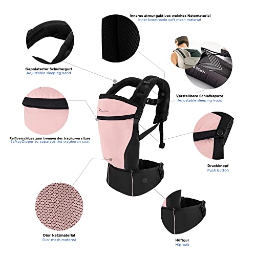 Babydrager (All Season - Misty Rose) 3-in-1 kinderdrager ergonomisch, 500 g licht, verstelbare riem, mesh-materiaal en… - Image 8