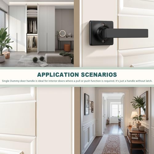 Image of GOBEKOR 1 Pack Black Lever Door Handle Dummy Square Door Levers Dummy Closet Door Handles for Pantry Straight Lever Non-Turning Lock