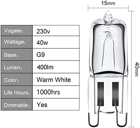 G9 Halogen Oven Bulb 40W 230V 300 Heat Tolerant for Neff / AEG / Smeg / Zanussi / Bosch / Oven Light Bulb 2 Pack