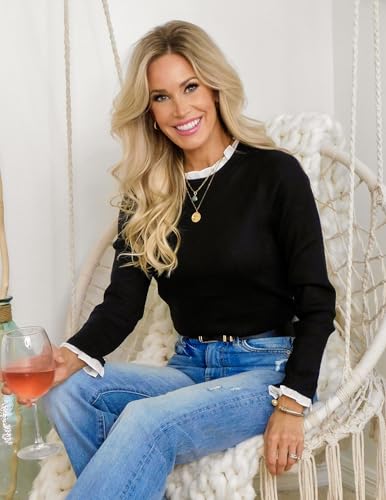 ZESICA Womens Long Sleeve Ruffle Sweaters 2025 Fall Crewneck Color Block Slim Fit Basic Casual Knit Pullover Sweater Tops4