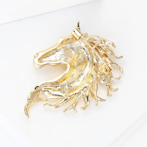 Image of Dreuyet Horse Brooch Pin Horse Racing Suit Lapel Pin for Women Men Rhinestone Antique Gold Horse Animal Brooch Clothing Outfits Accessory Jewelry