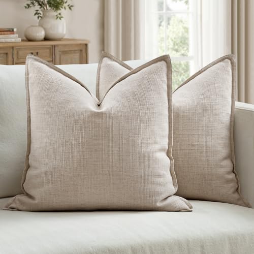 Image of MIULEE Pack of 2 Thick Textured Couch Throw Pillow Covers 18x18, Oatmeal Linen Decorative Pillow Covers, Neutral Cushion Cases for Sofa Bed Living Room Modern Farmhouse Home Decor, No Filling