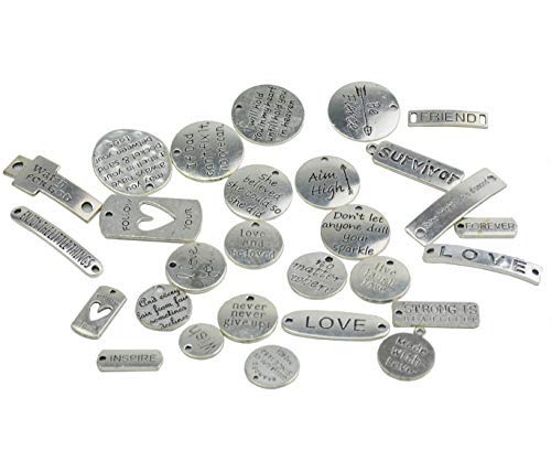 Makhry Mixte 56 Inspirational Mots Charms Pendentif Perles pour Collier Bracelets Fabrication De Bijoux Fournitures DIY Artisanat (Ancien Argent) Cover