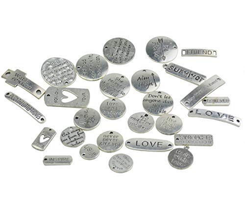 Makhry Mezclado 56 Palabras de Inspiración Encantos Colgante de Cuentas para Collar Pulseras Joyería que Hace Suministros de Artesanía Bricolaje (Plata Antigua)