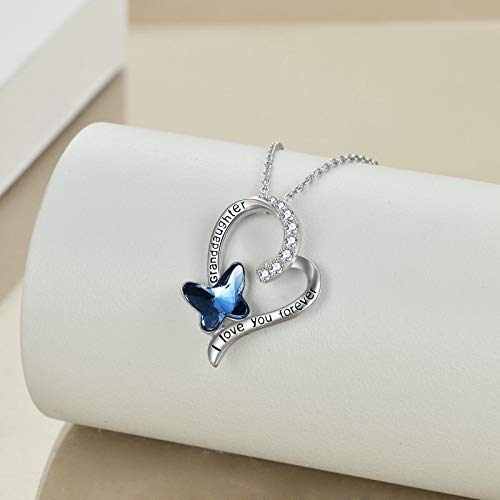 POPLYKE Granddaughter/Grandma/Nana/Daughter/Sister Necklace Gifts for Women 925 Sterling Silver with Blue Butterfly Crystal Heart Necklace, Valentine's Gifts for women4