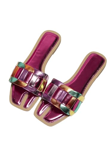 Image of GORGLITTER Women's Colorful Sparkly Multi Colored Summer Slip Flat Sandals | Colorful Flat Sandals, Leather Sandals, Slip on Sandals Women, Multi Colored Sandals, Summer Sandal