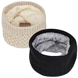 Loritta Neck Warmer Winter Warm Infinity Scarf Double-Layer Thick Fleece Windproof Scarves for Women Men, A2-Black & Beige