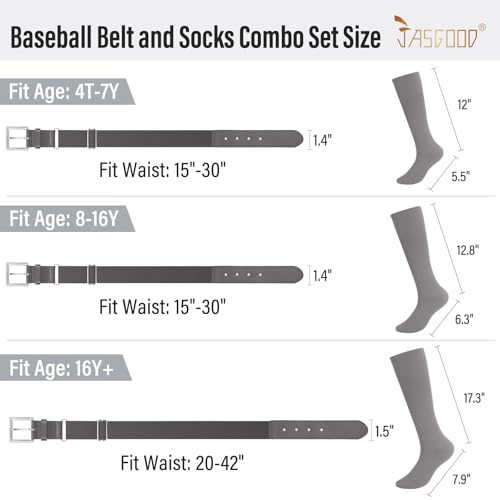 Image of Baseball Socks and Belt for Youth Adult Softball Socks Combo Elastic Waist Belt for Men Kids Boys Girls Women JASGOOD