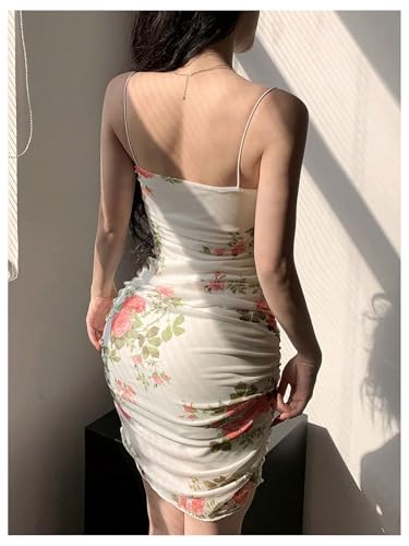 Image of SweatyRocks Women's Floral Print Bodycon Dress Ruched Sleeveless Spaghetti Strap Boho Mini Dresses
