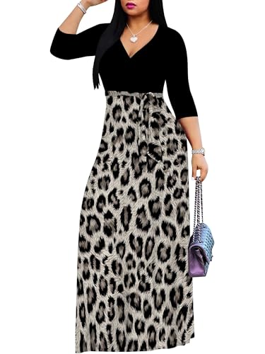 Image of Plus Size Maxi Dress for Women V Neck 3 /4 Sleeve Wrap Dress