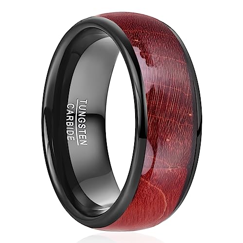 NUNCAD Bague Homme Rouge et Noir en Tungstène avec Incrustation de Bois d'Érable Rouge Anneau Poli 8mm Alliance Vintage Taille 57(18.1)