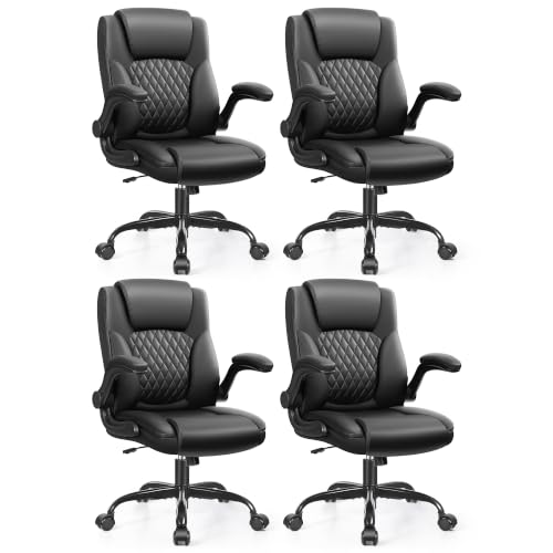 Image of Leather Office Chair, PU Home Computer Desk Chairs with Ergonomic Back Support, 360Swivel Free,Small Gaming Chair with Wheels and Adjustable Armrests, for Short People Use