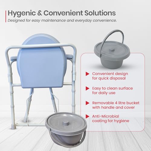 Image of AGEasy (Max Group) Foldable Commode Chair | Adjustable Height, Lightweight Bedside Toilet Chair for Adults & Seniors | Sturdy Aluminum Frame, Supports Up to 100 kg