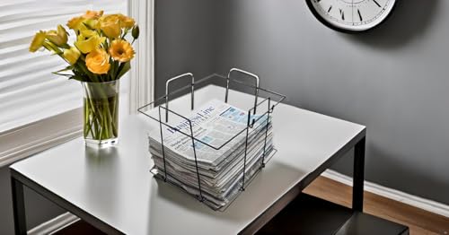 Image of Cast Iron Folding Newspaper Holder Multipurpose Storage Bin for Magazines, Paper, Records, Artwork Black 39x30x33 cm