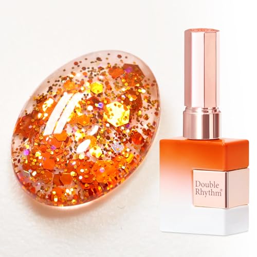 Double Rhythm 15ML Glitter Gel Polish Shimmer Reflective Holographic Color Magnetic for Nail Art Salon DIY at Home (Holographic Orange-B1221)