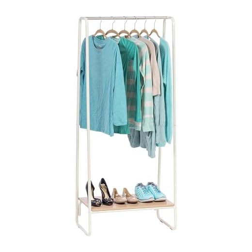 IRIS USA Metal Garment Rack with Wood Shelf, White and Light Brown PI-B1