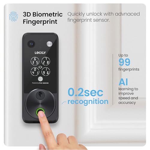Image of Lockly Vision Zeno Smart Lock with Video Doorbell Camera, Fingerprint Keyless Entry with Apple Home Key, Wi-Fi Deadbolt for Front Door, PIN Genie Keypad, App Remote Control, 2 Rechargeable Batteries