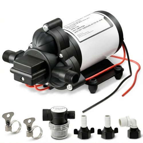 12V Water Pump Complete RV Kit - Powerful 4.0 GPM Flow, 45 PSI, 4.6A with Pressure Switch, Self Priming Diaphragm Pump, 98 Ft Lift, Includes Hoses, Clamps, 50 Mesh Strainer, Easy Setup for RV & Marine