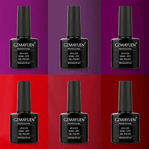 GZMAYUEN UV Shellack Nagellack Rot Violett Shellac Nägel Set 10ml Dunkelrot Dunkelviolett Gel Lack Set Rot Farbgel für… – Bild 3