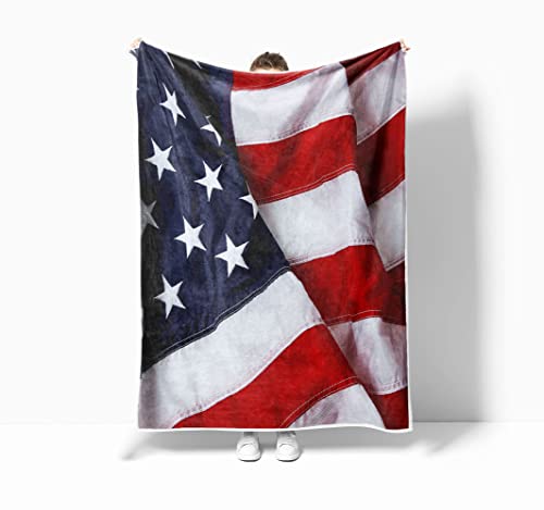 Summer Cowboy American Flag Throw Blanket, Vintage Art American Flag 4Th Of July Blankets Grunge Print, Soft Luxury Cozy Blanket For Stadium Couch Bed Sofa Chair Gift 50X60, Cream And Red #TOP1