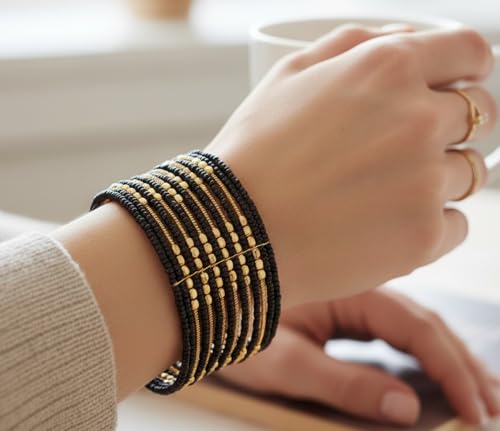 Image of Touchstone Indian Colorful Bead Bracelet Bollywood Beaten Metal Beads Openable Broad Cuff Bracelet in Gold or White Tone for Women.