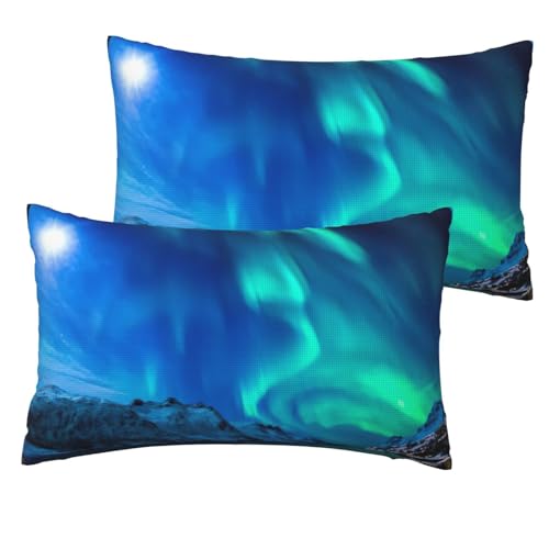Funda de almohada de lino de imitación de Opulence con estampado de luces boreales, 2 juegos de fundas de almohada suaves y duraderas de 12 x 20 pulgadas para sofá cama