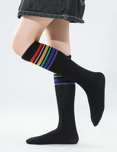 Knee High Tube Socks for Boys Girls Teens, Kids Soccer School Cotton Uniform Sports Socks 3,4 Pairs4