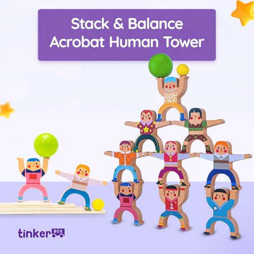 Image of TinkerBox Stack & Balance Human Tower | Wooden Interlocking Toy Set | Promotes Critical Thinking & Creativity | Early Learning Educational Game for Kids Children Boys Girls