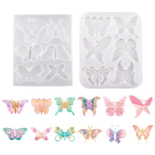 PandaHall 2 unidades Moldes de Silicona con Colgante de Mariposa Alas de Hada Moldes de Fundición de Resina Insectos Molde de Resina UV para Manualidades de Epoxi Fabricación de Joyas