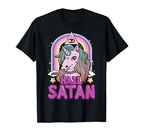 Funny Hail Satan Unicorn Rainbow Satanic Pun Camiseta