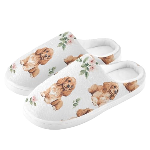 JUNZAN Cartoon Cute Cocker Spaniel Dogs White Womens Cotton House Slippers Soft Memory Foam Bedroom Slippers for Hospital Christmas Presents 6-74