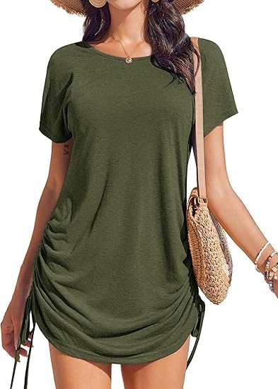 ELESOL Bathing Suit Cover Ups for Women Bikini Swimsuit Coverup Casual Loose Beach Shirt Dress with Drawstring